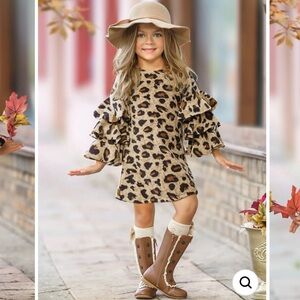 Mia Belle Girls Adorable Leopard Print Ruffle Dress for Kids